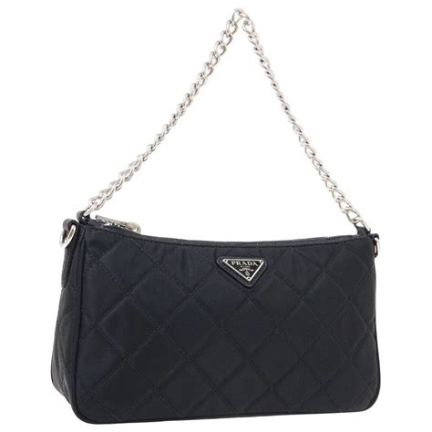 prada black bag with silver chain